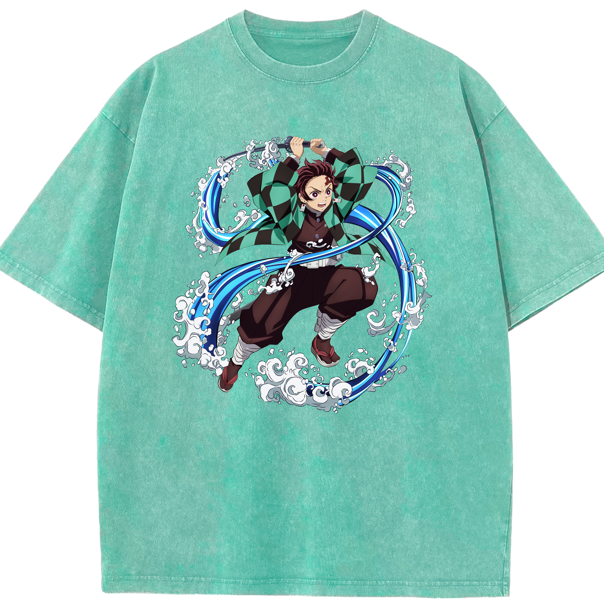 （画像用） 鬼滅の刃 竈門 炭治郎／かまど たんじろう Kamado Tanjirou 綿100% ヴィンテージ風 半袖Tシャツ（フロントプリント）